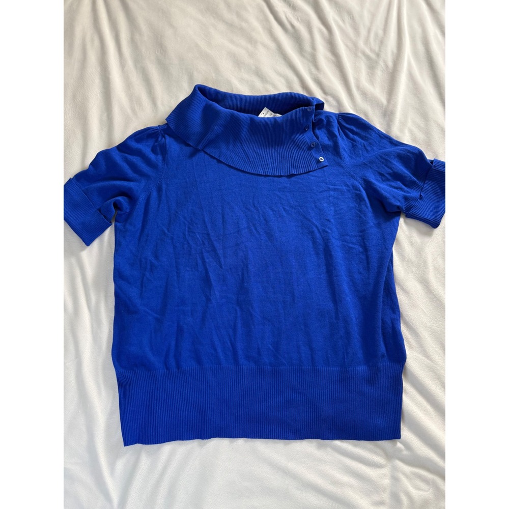 CJ Banks Royal Blue Asymmetrical Cowl Neck Short Sleeve Sweater 3X RN 63264